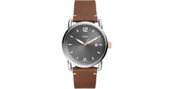 Fossil Commuter Grey Dial Brown Leather Strap Watch for Men - FS5417 Watches Fossil   