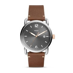 Fossil Commuter Grey Dial Brown Leather Strap Watch for Men - FS5417 Watches Fossil   