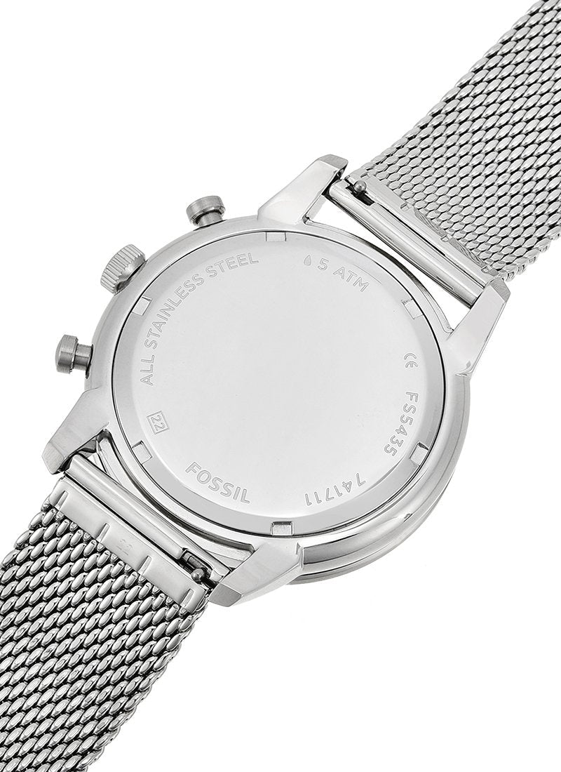 Fossil Neutra Chronograph White Dial Silver Mesh Bracelet Watch for Men - FS5382 Watches Fossil   