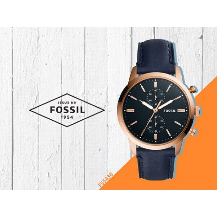 Fossil Townsman Chronograph Blue Dial Blue Leather Strap Watch for Men - FS5436 Watches Fossil   