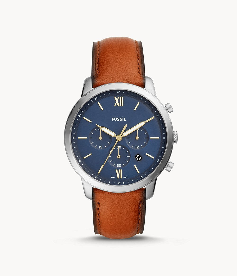 Fossil Neutra Chronograph Blue Dial Brown Leather Strap Watch for Men - FS5453 Watches Fossil   