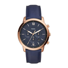 Fossil Neutra Chronograph Blue Dial Blue Leather Strap Watch for Men - FS5454 Watches Fossil   