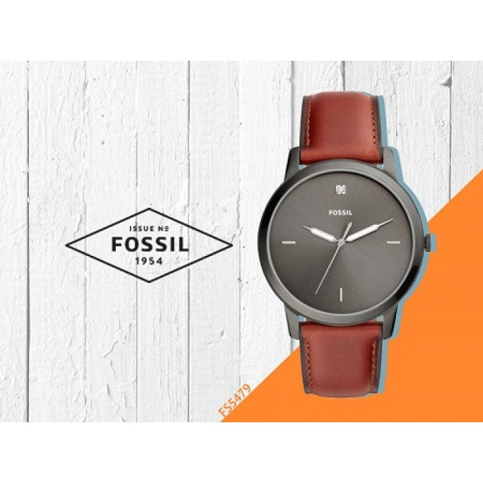 Fossil The Minimalist 3H Grey Dial Brown Leather Strap Watch for Men - FS5479 Watches Fossil   