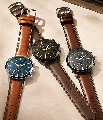 Fossil Townsman Chronograph Gray Dial Brown Leather Strap Watch for Men - FS5522 Watches Fossil   