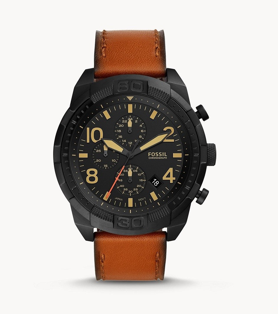 Fossil Bronson Black Dial Brown Leather Strap Watch for Men - FS5714 Watches Fossil   