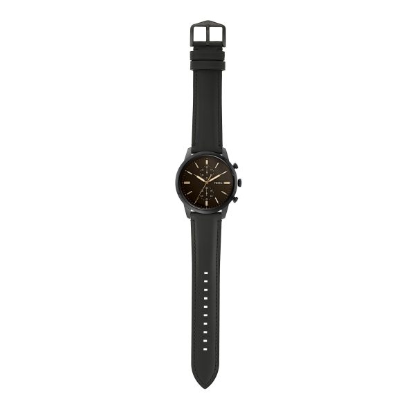 Fossil Goodwin Chronograph Black Dial Black Leather Strap Watch for Men - FS5585 Watches Fossil   