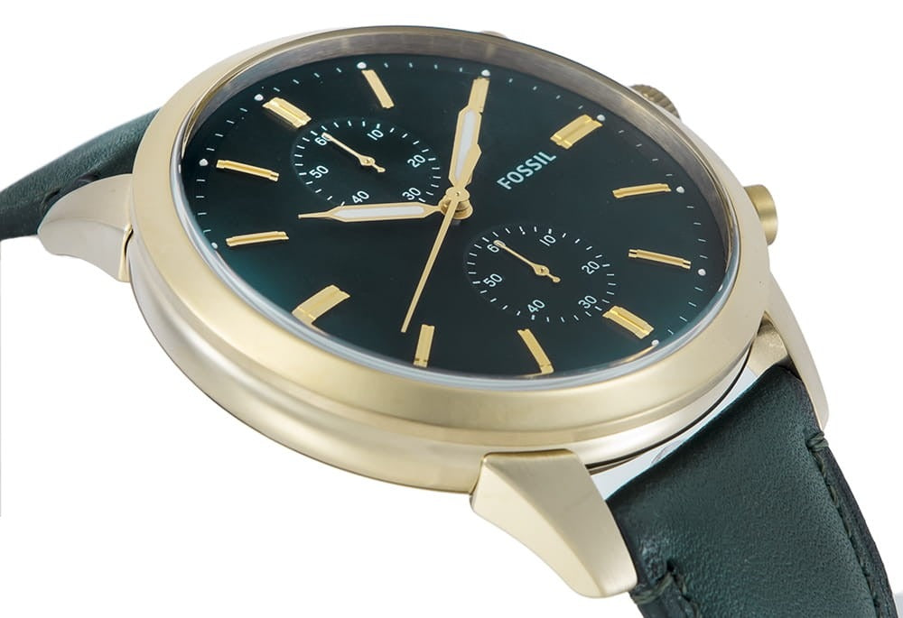 Fossil Townsman Chronograph Green Dial Green Leather Strap Watch for Men - FS5599 Watches Fossil   