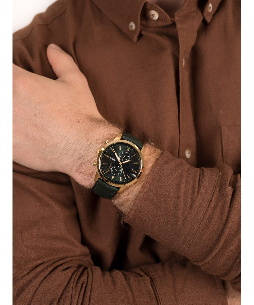 Fossil Townsman Chronograph Green Dial Green Leather Strap Watch for Men - FS5599 Watches Fossil   