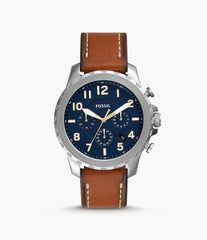 Fossil Bowman Chronograph Luggage Blue Dial Brown Leather Strap Watch for Men - FS5602 Watches Fossil   