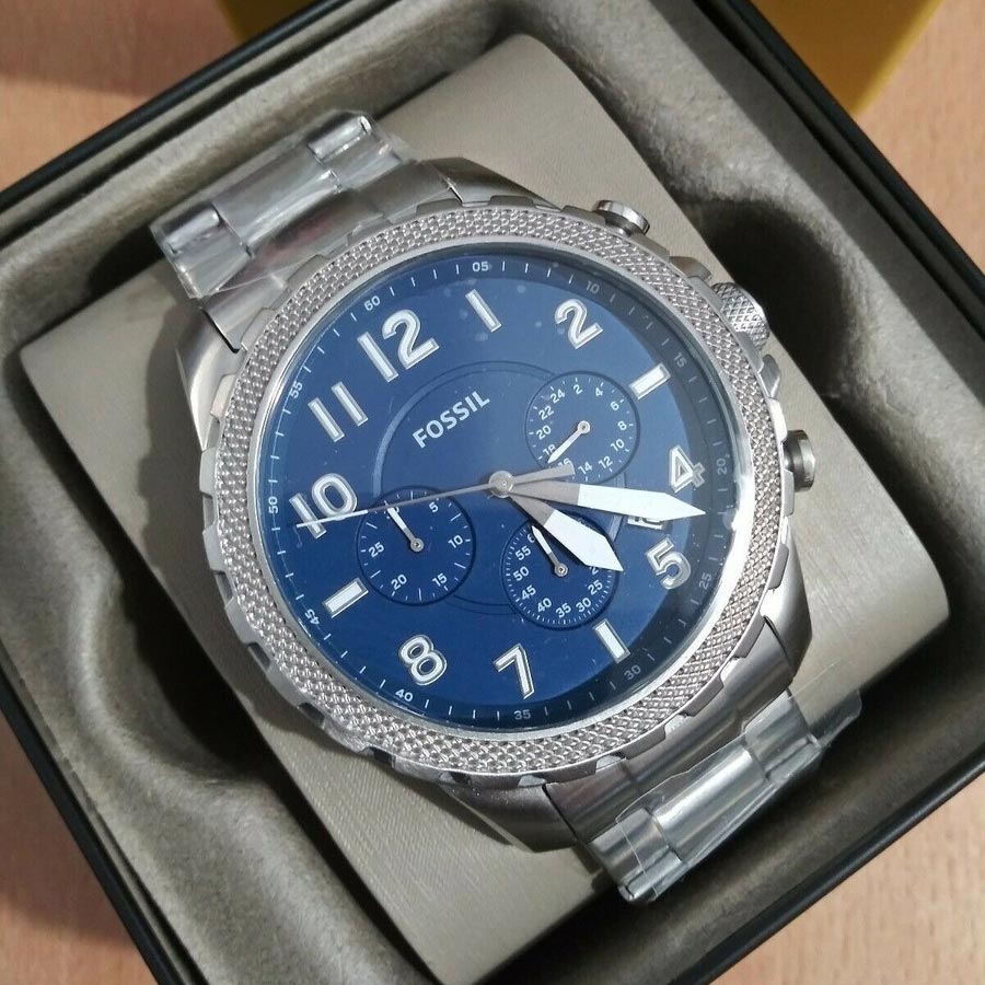 Fossil Bowman Chronograph Blue Dial Silver Steel Strap Watch for Men - FS5604 Watches Fossil   