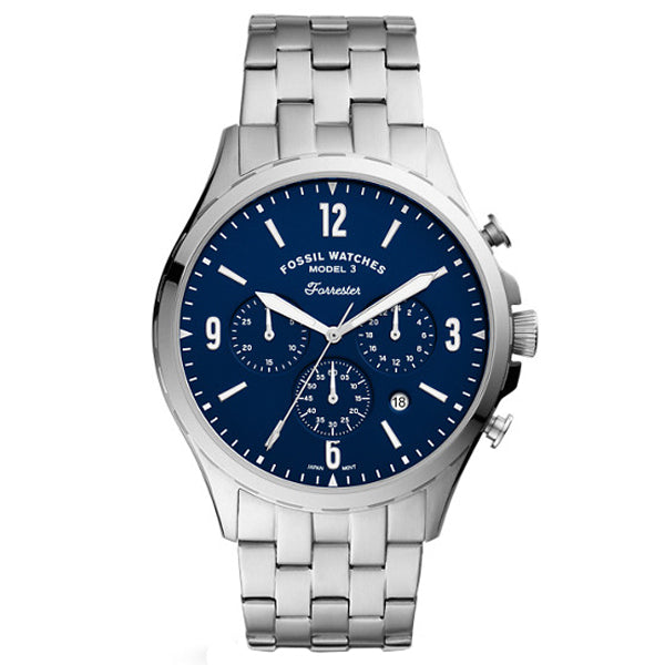 Fossil Forrester Chronograph Blue Dial Silver Steel Strap Watch for Men - FS5605 Watches Fossil   