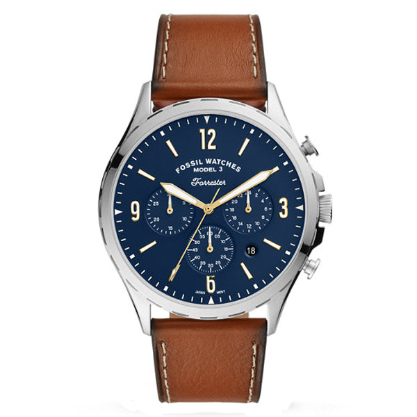 Fossil Forrester Chronograph Blue Dial Brown Leather Strap Watch for Men -  S5607 Watches Fossil   