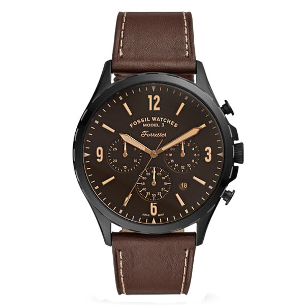 Fossil Forrester Chronograph Black Dial Brown Leather Strap Watch for Men - FS5608 Watches Fossil   