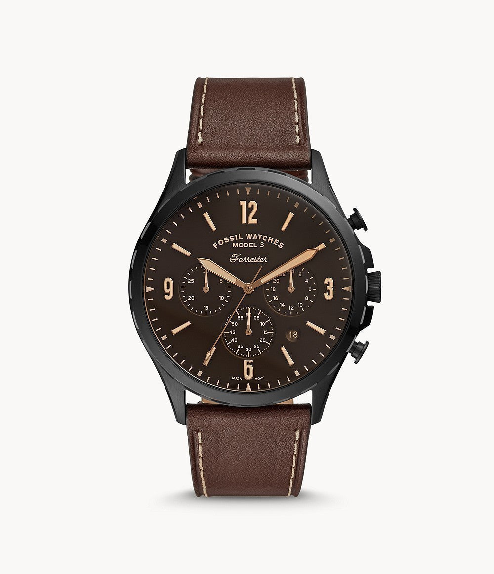 Fossil Forrester Chronograph Black Dial Brown Leather Strap Watch for Men - FS5608 Watches Fossil   