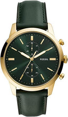 Fossil Townsman Chronograph Green Dial Green Leather Strap Watch for Men - FS5599 Watches Fossil   
