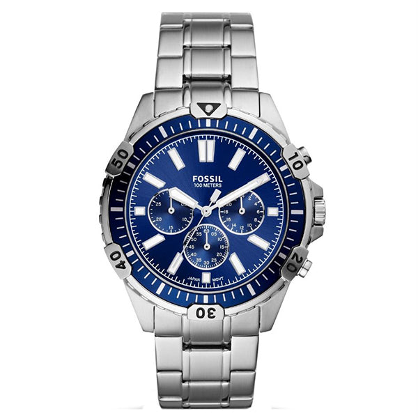 Fossil Garrett Chronograph Blue Dial Silver Steel Strap Watch for Men - FS5623 Watches Fossil   