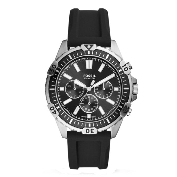 Fossil Garrett Chronograph Black Dial Black Rubber Strap Watch for Men - FS5624 Watches Fossil   