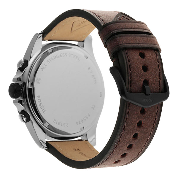 Fossil Dillinger Chronograph Cream Dial Brown Leather Strap Watch for Men - FS5674 Watches Fossil   