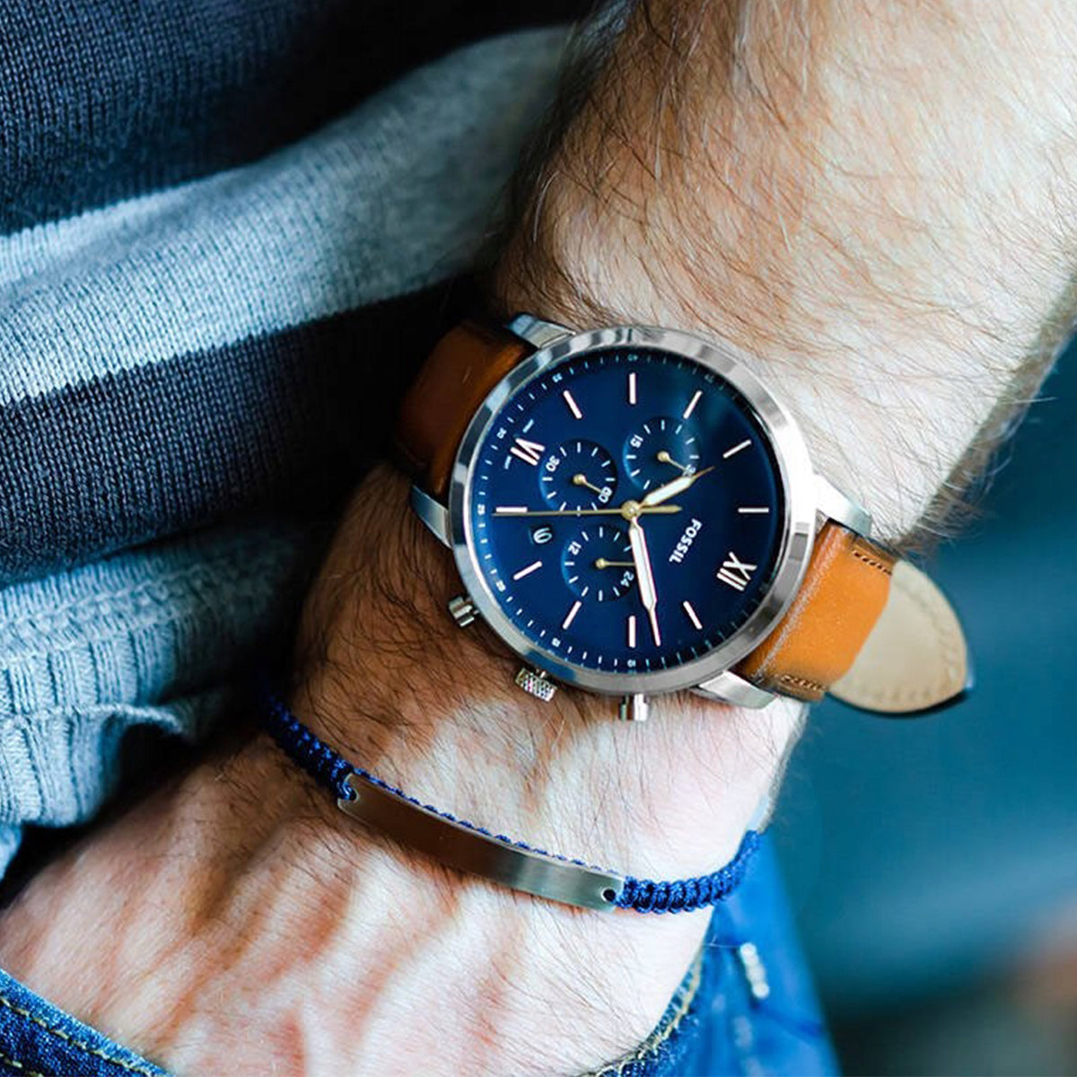 Fossil Neutra Chronograph Blue Dial Brown Leather Strap Watch for Men - FS5453 Watches Fossil   