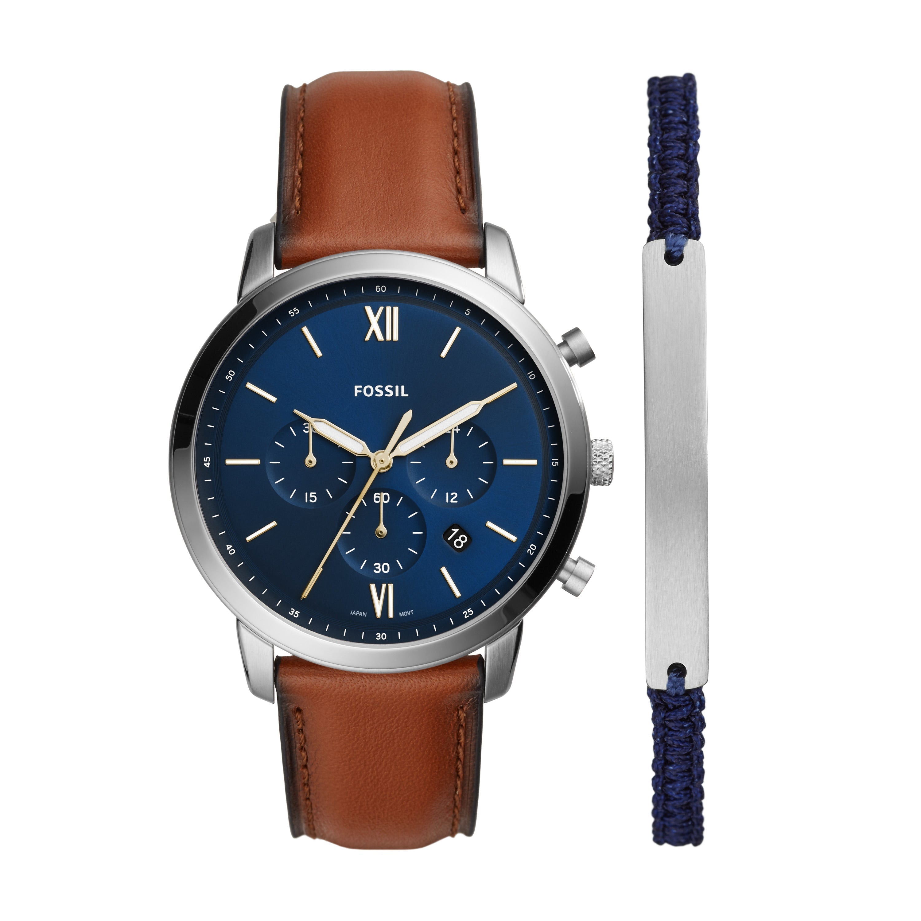 Fossil Neutra Chronograph Blue Dial Brown Leather Strap Watch for Men - FS5453 Watches Fossil   