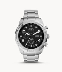 Fossil Bronson Chronograph Black Dial Silver Steel Strap Watch for Men - FS5710 Watches Fossil   