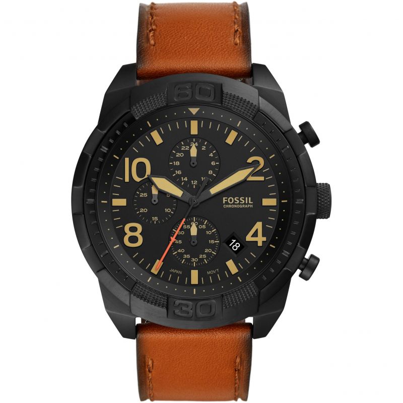 Fossil Bronson Black Dial Brown Leather Strap Watch for Men - FS5714 Watches Fossil   