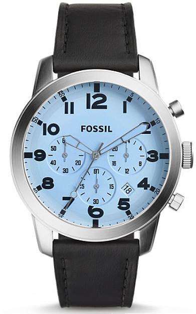 Fossil Pilot Chronograph Sky Blue Dial Black Leather Strap Watch for Men - FS5162 Watches Fossil   