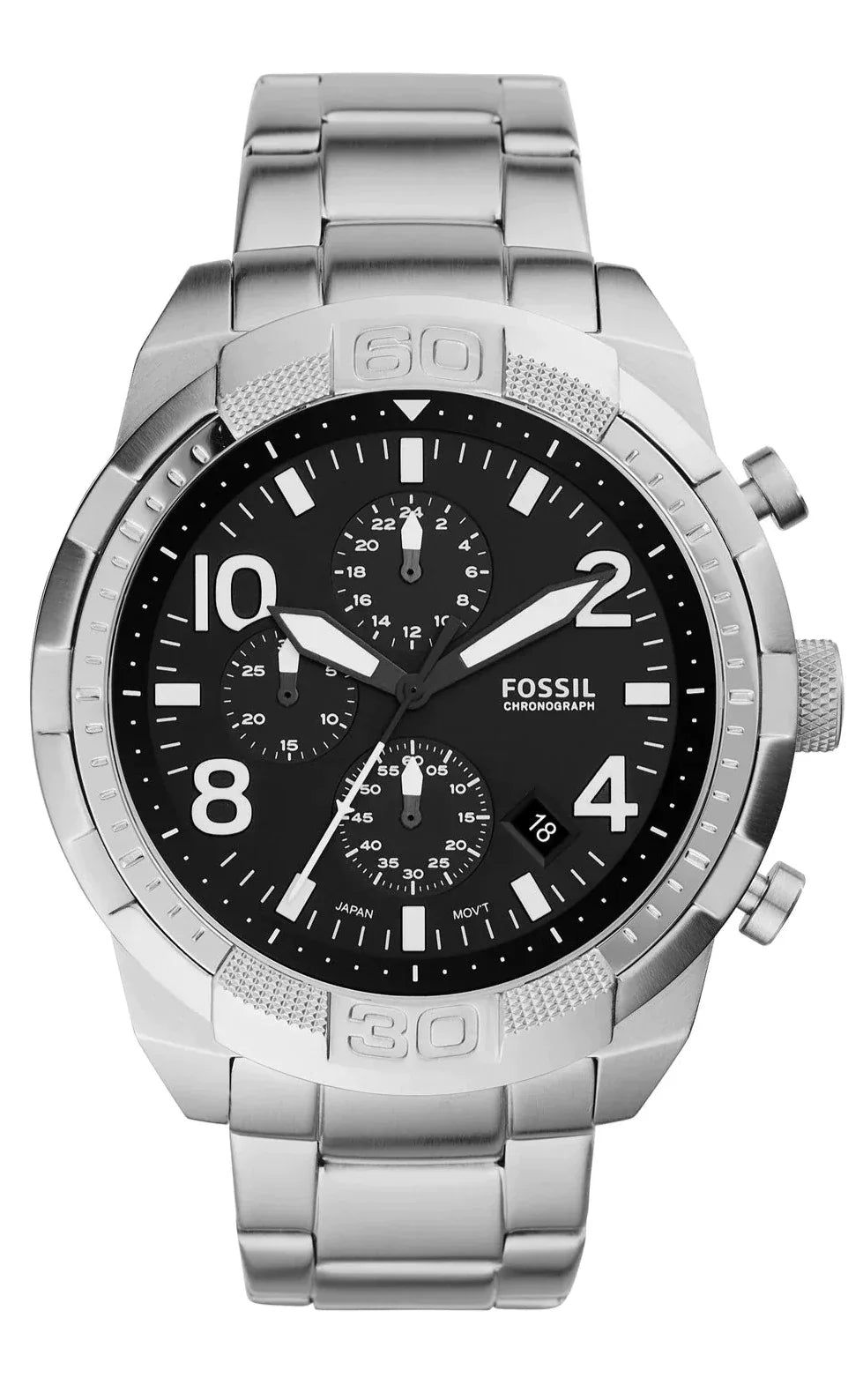 Fossil Bronson Chronograph Black Dial Silver Steel Strap Watch for Men - FS5710 Watches Fossil   