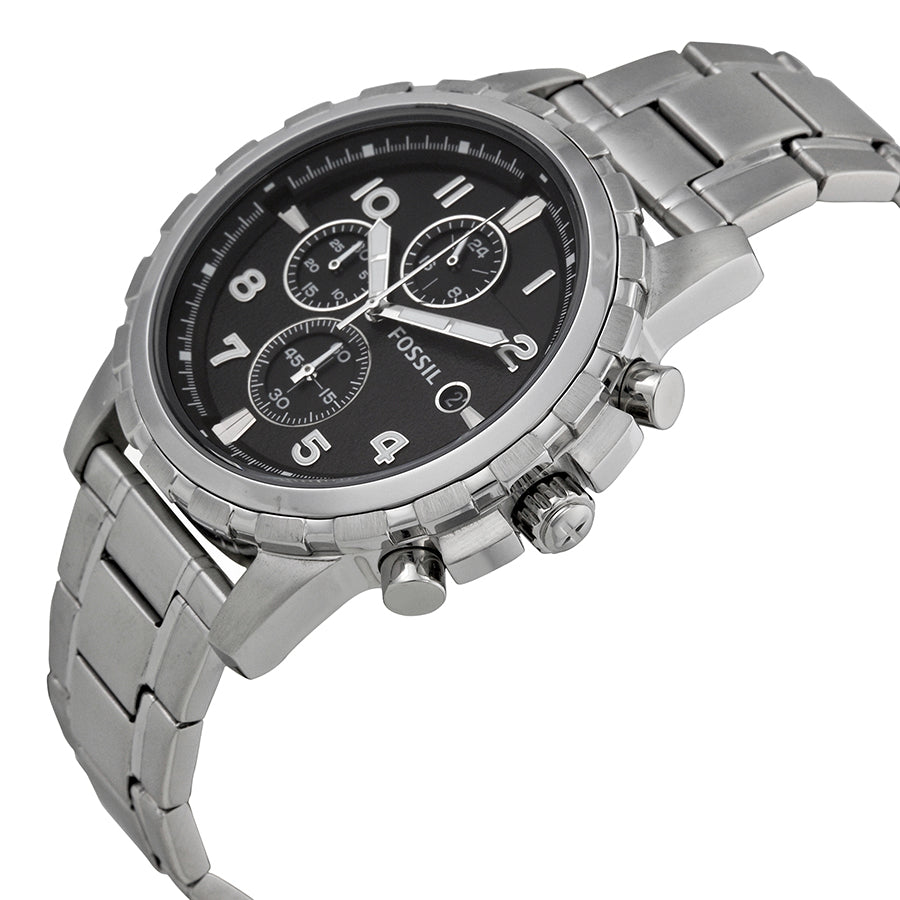 Fossil Dean Chronograph Black Dial Silver Steel Strap Watch for Men - FS4542 Watches Fossil   