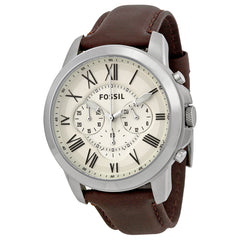 Fossil Grant Chronograph Beige Dial Brown Leather Strap Watch for Men - FS4735 Watches Fossil   