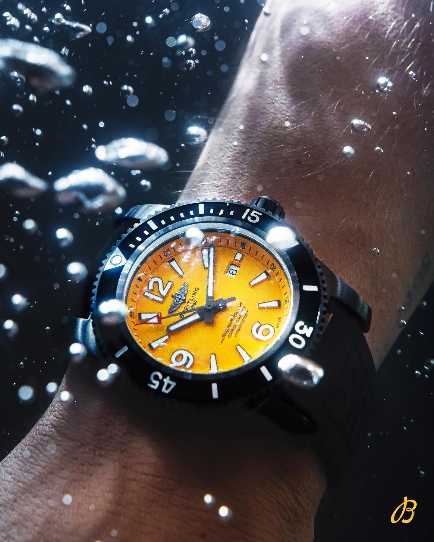 Breitling Superocean Automatic 46mm Yellow Dial Black Rubber Strap Watch for Men - M17368D71I1S1 Watches Breitling   