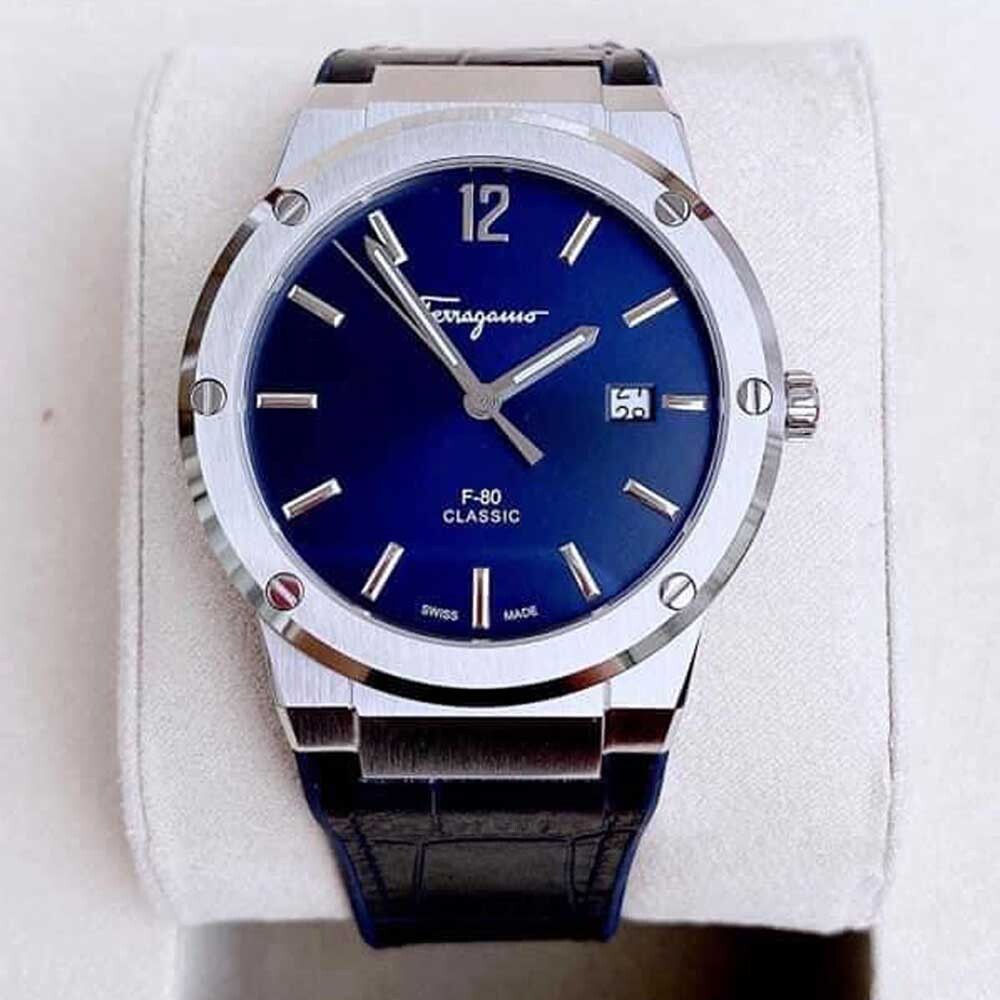 Salvatore Ferragamo F-80 Classic Blue Dial Blue Leather Strap Watch for Men - SFDT00319 Watches Salvatore Ferragamo   