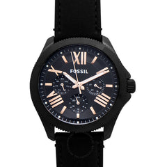 Fossil Cecile Multifunction Black Dial Black Leather Strap Watch for Men - AM4523 Watches Fossil   