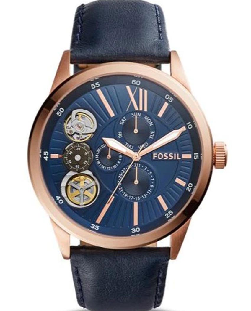 Fossil Flynn Mechanical Blue Dial Blue Leather Strap Watch for Men - BQ2219 Watches Fossil   