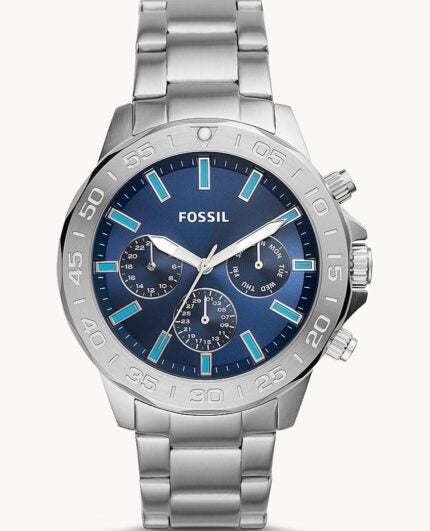 Fossil Bannon Multifunction Blue Dial Silver Steel Strap Watch for Men - BQ2503 Watches Fossil   