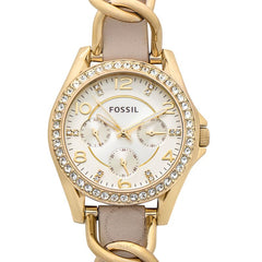 Fossil Riley Gold Dial Grey Leather Strap Watch for Women - ES3465 Watches Fossil   