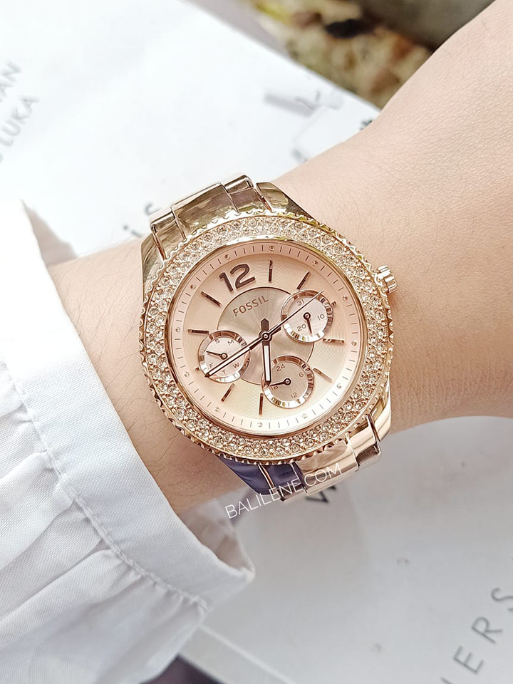 Fossil Stella Rose Gold Dial Rose Gold Steel Strap Watch for Women - ES3590 Watches Fossil   