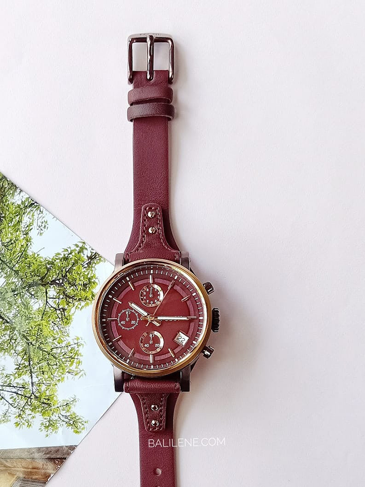 Fossil Original Boyfriend Sport Chronograph Maroon Dial Maroon Leather Strap Watch for Women - ES4114 Watches Fossil   