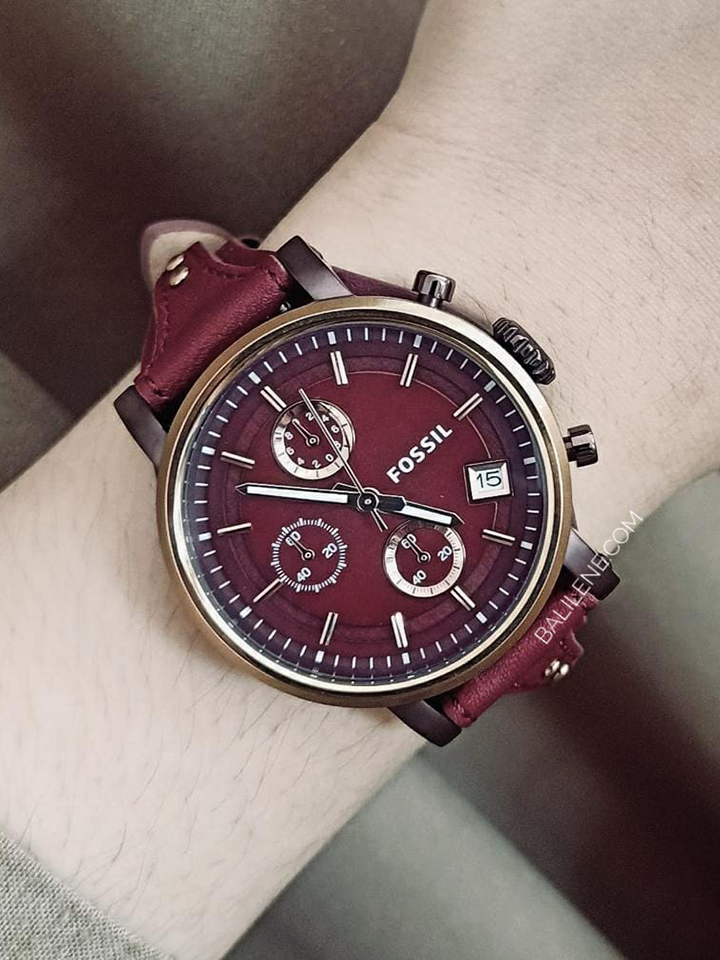 Fossil Original Boyfriend Sport Chronograph Maroon Dial Maroon Leather Strap Watch for Women - ES4114 Watches Fossil   