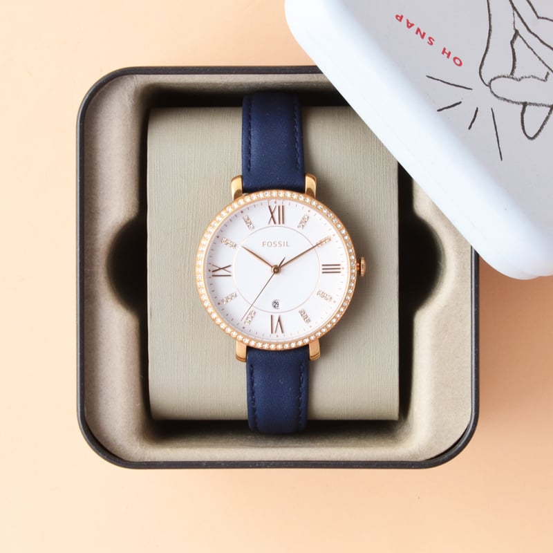 Fossil Jacqueline White Dial Blue Leather Strap Watch for Women - ES4291 Watches Fossil   