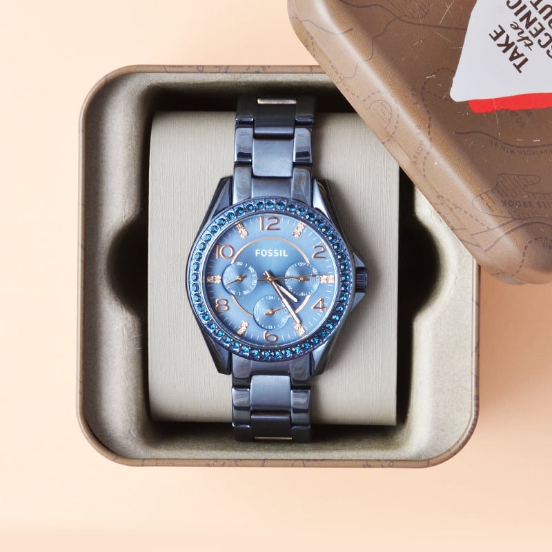 Fossil Riley Quartz Blue Dial Blue Steel Strap Watch for Women - ES4294 Watches Fossil   