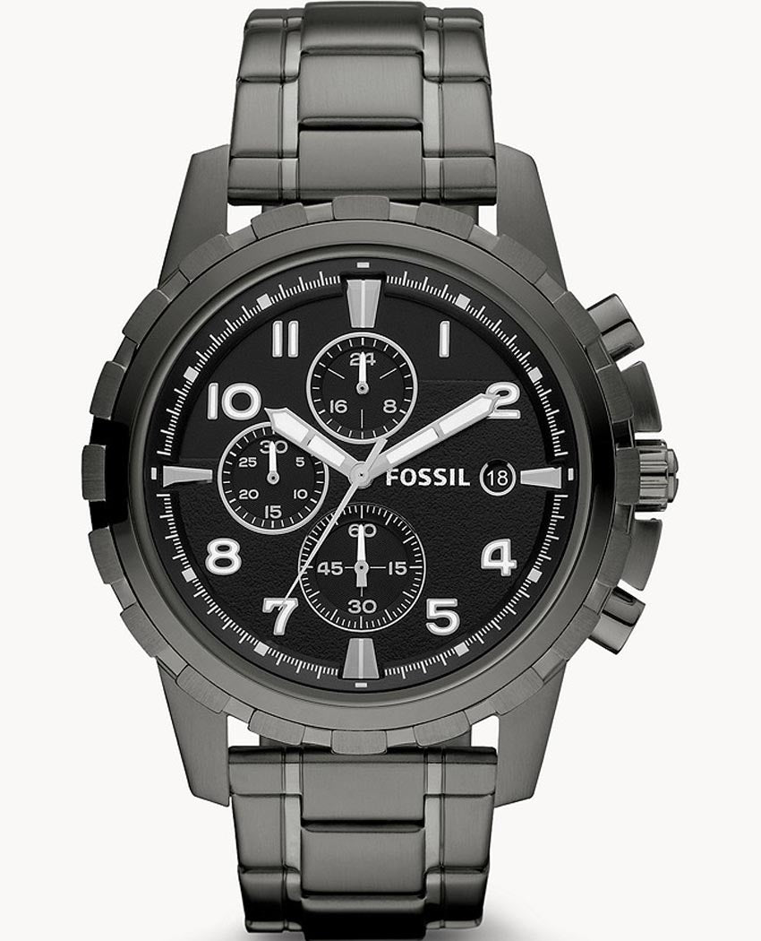 Fossil Dean Chronograph Black Dial Black Steel Strap Watch for Men - FS4721 Watches Fossil   