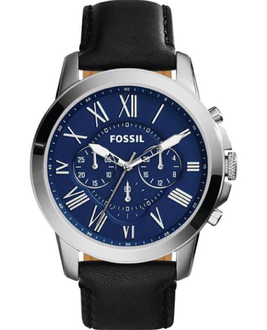 Fossil Grant Chronograph Blue Dial Black Leather Strap Watch for Men - FS4990 Watches Fossil   