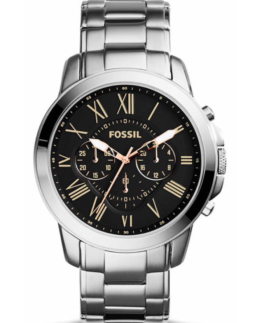 Fossil Grant Chronograph Black Dial Silver Steel Strap Watch for Men - FS4994 Watches Fossil   