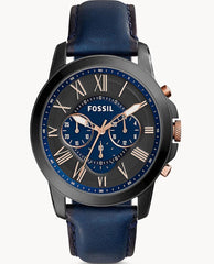 Fossil Grant Chronograph Black Dial Blue Leather Strap Watch for Men - FS5061 Watches Fossil   