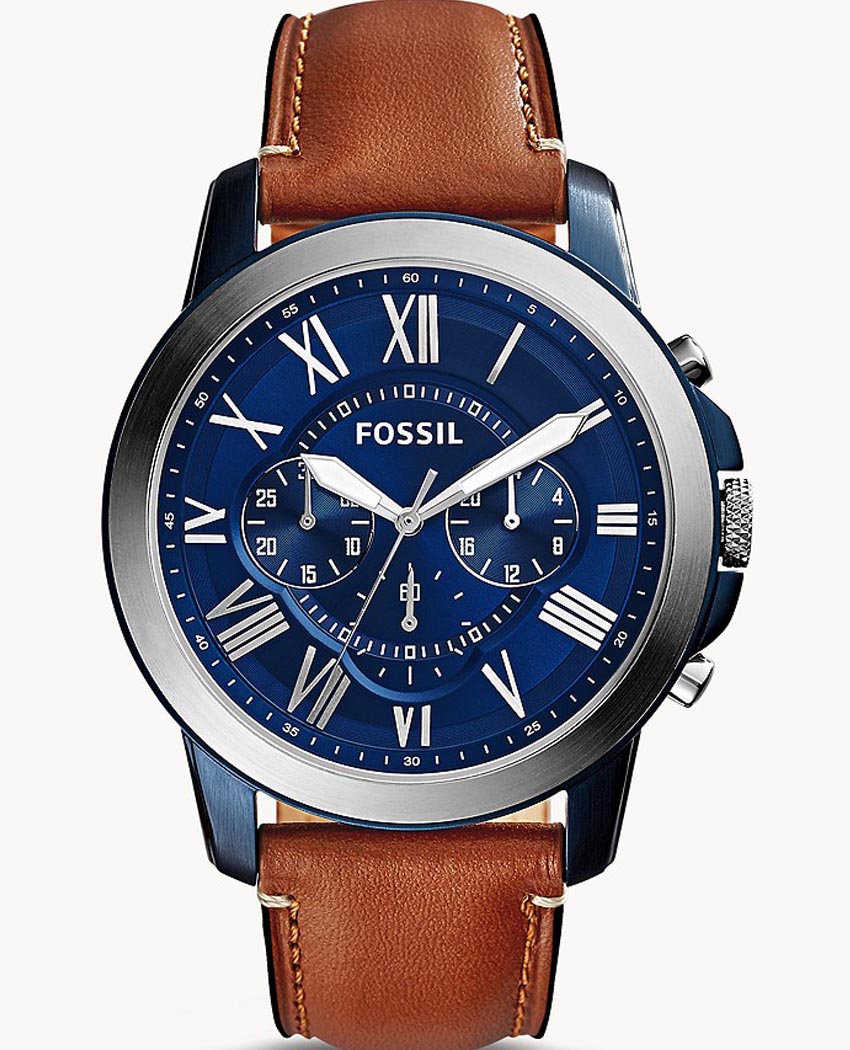 Fossil Grant Chronograph Blue Dial Brown Leather Strap Watch for Men - FS5151 Watches Fossil   