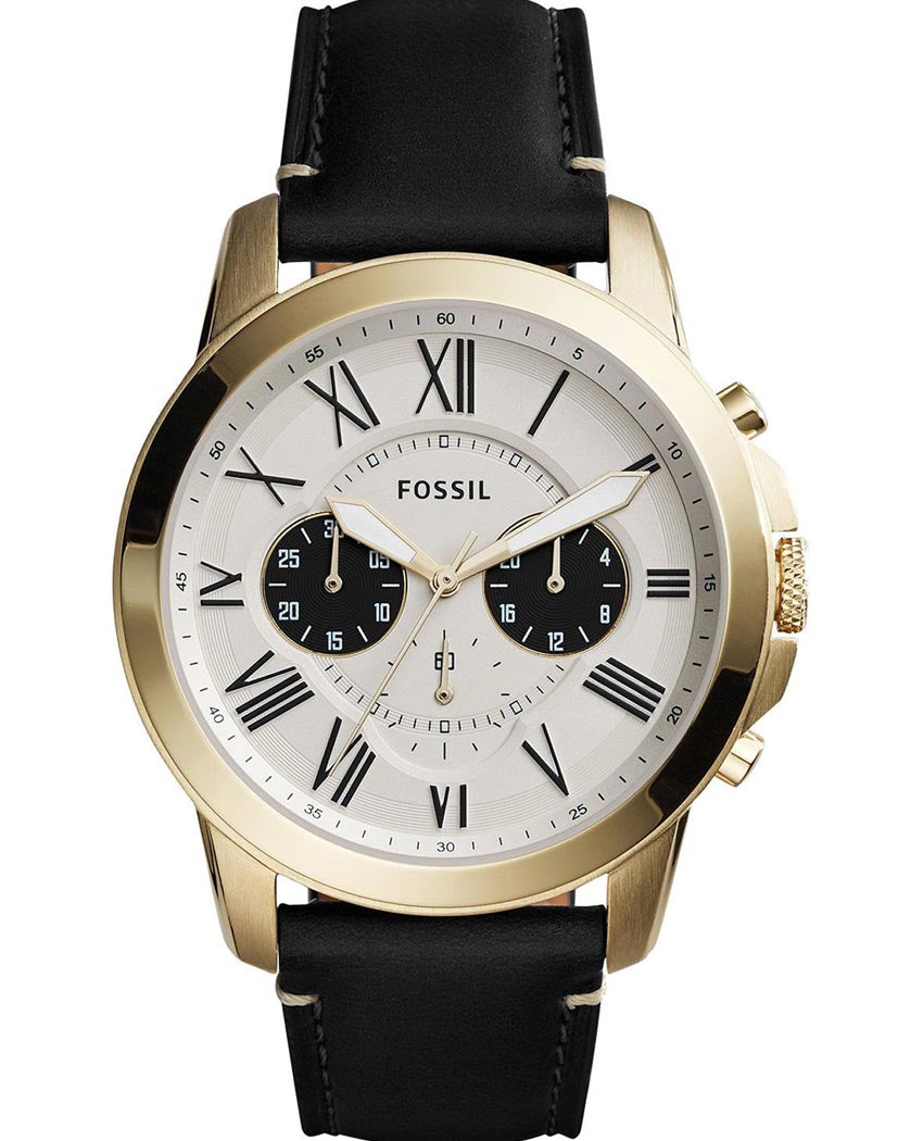 Fossil Grant Chronograph White Dial Black Leather Strap Watch for Men - FS5272 Watches Fossil   