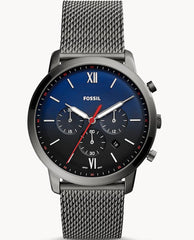 Fossil Neutra Chronograph Blue Dial Silver Mesh Bracelet Watch for Men - FS5383 Watches Fossil   