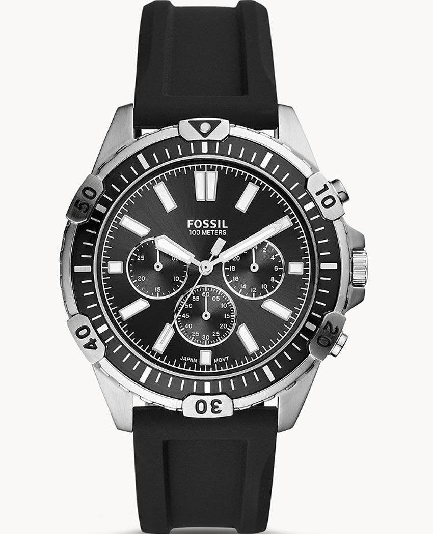 Fossil Garrett Chronograph Black Dial Black Rubber Strap Watch for Men - FS5624 Watches Fossil   