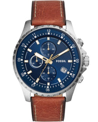 Fossil Dillinger Luggage Chronograph Blue Dial Brown Leather Strap Watch for Men - FS5675 Watches Fossil   